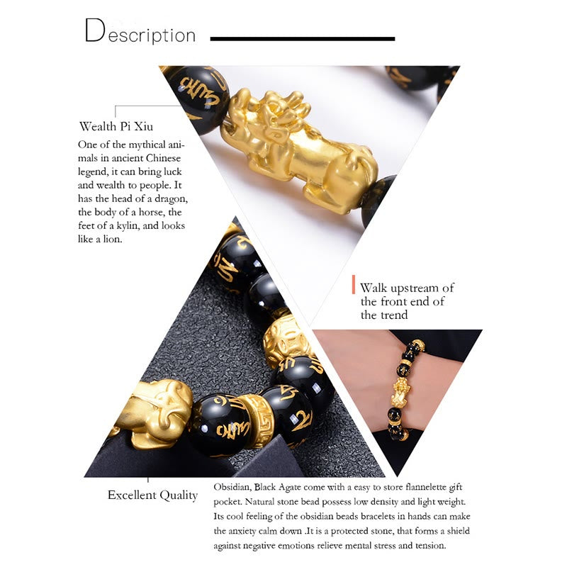 Schwarzes Obsidian PiXiu Schutzarmband