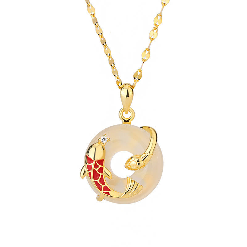 Chalcedony Koi Fish Necklace with Sterling Silver Peace Buckle