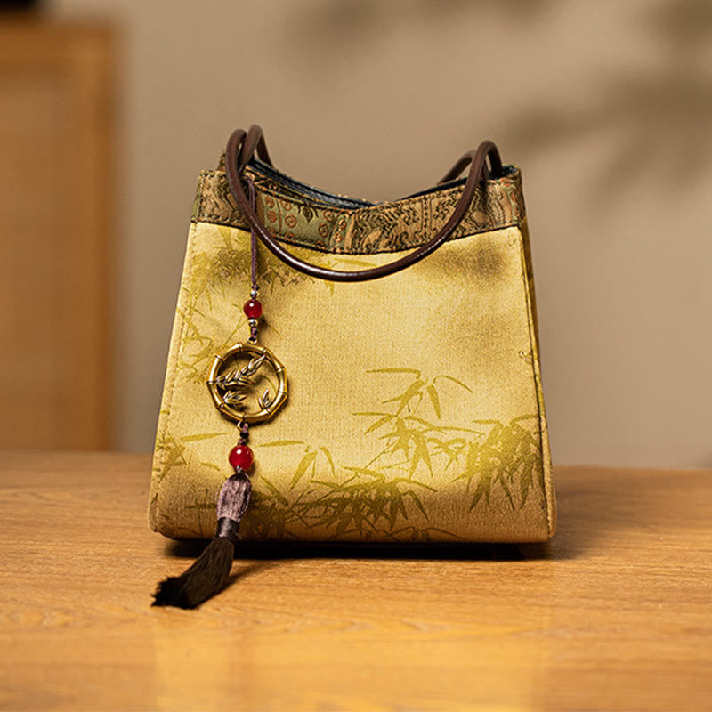 Xiangyunsha Yoga-Tragetasche aus Seide mit Bambuszweigen, 16 cm