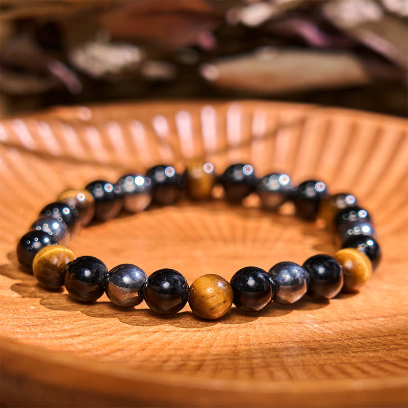 8 mm gelbes Tigerauge-Obsidian-Hämatit-Armband für Herren