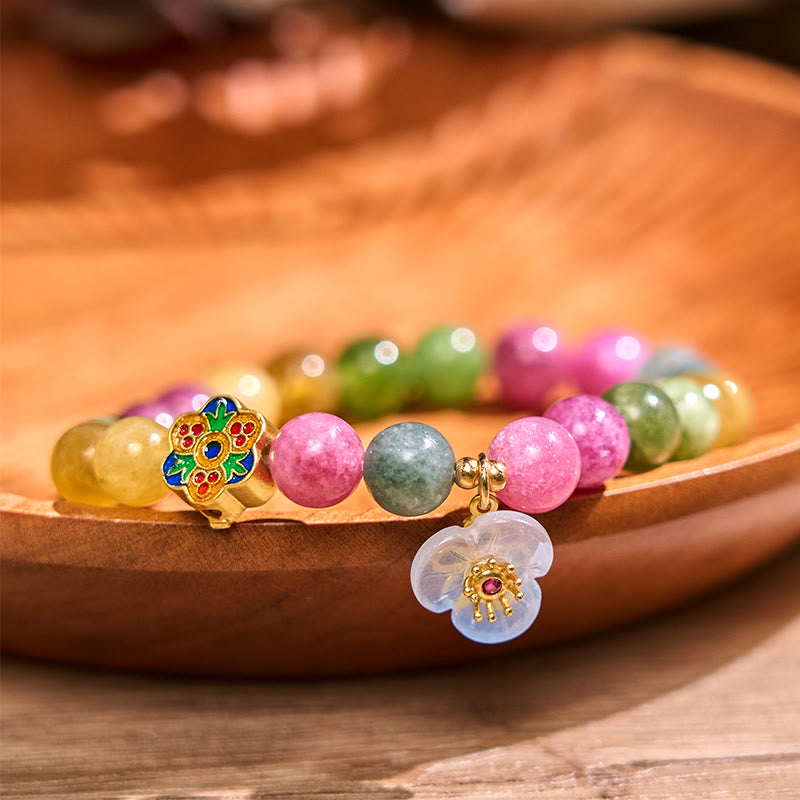 8mm Tourmaline Wisdom Flower Bracelet for Positive Energy