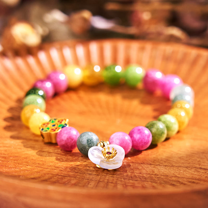 8mm Tourmaline Wisdom Flower Bracelet for Positive Energy