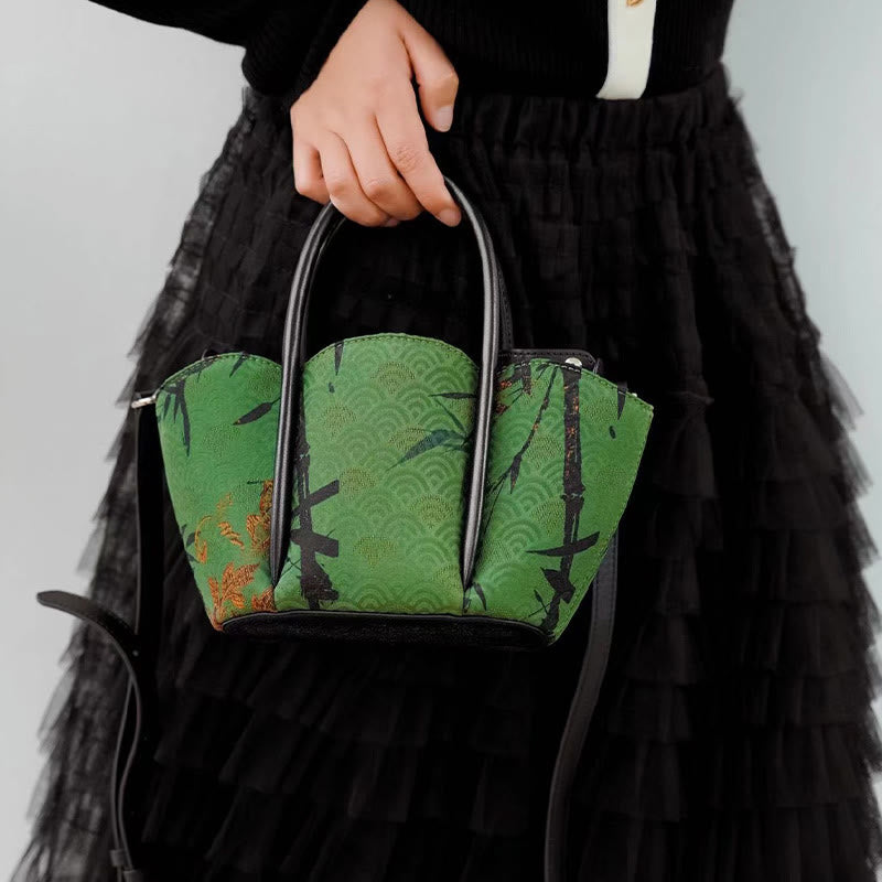 Green Curve Umhängetasche mit spirituellem Schmuck aus Bambus