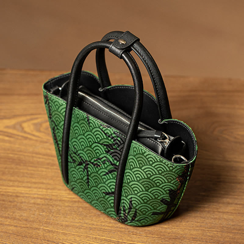 Green Curve Umhängetasche mit spirituellem Schmuck aus Bambus