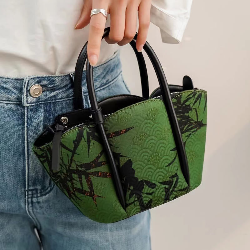 Green Curve Umhängetasche mit spirituellem Schmuck aus Bambus