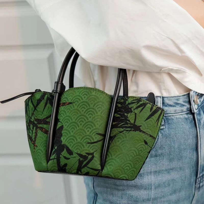 Green Curve Umhängetasche mit spirituellem Schmuck aus Bambus