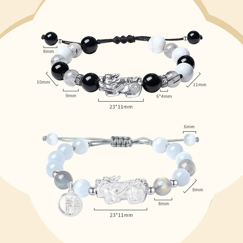 Unisex-Armband aus 999er Sterlingsilber mit schwarzem Obsidian für Glück