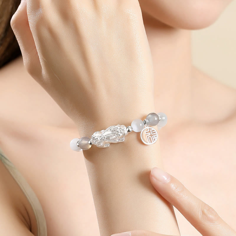 Unisex-Armband aus 999er Sterlingsilber mit schwarzem Obsidian für Glück