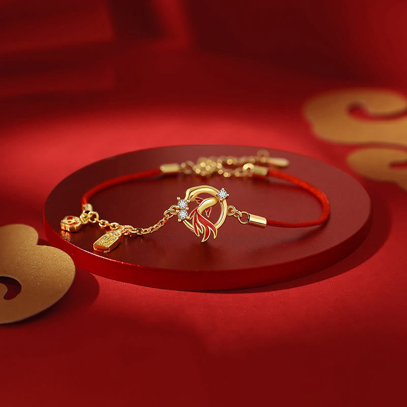Red String 925 Sterling Silver Koi Fish Bracelet for Luck 13-17cm