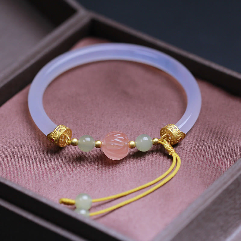 Weißer Achat Lotus Hetian Jade Positive Lotus Armband