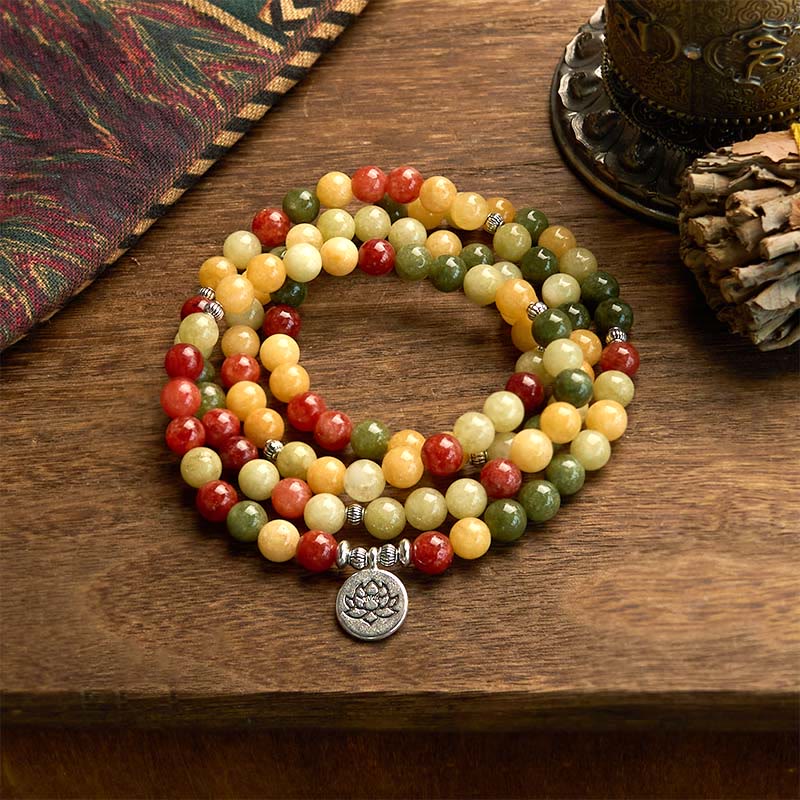 8mm Lotus Protection Bracelet with Topaz and Jasper Beads