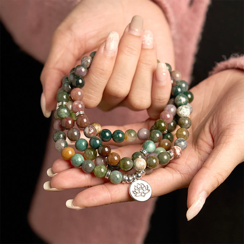 108 Perlen Indisches Achat-Lotus-Ruhearmband für Meditation