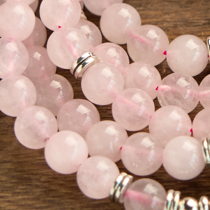 8 mm Rosenquarz-Lotus-Friedensarmband für Meditation