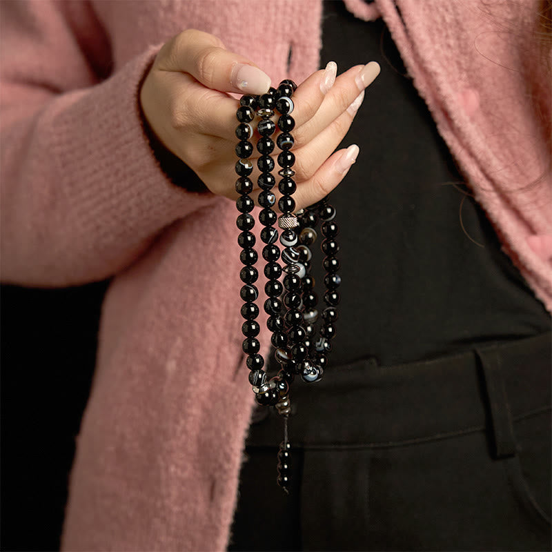 8 mm schwarzes Onyx-Schutz-Mala-Armband mit 108 Perlen