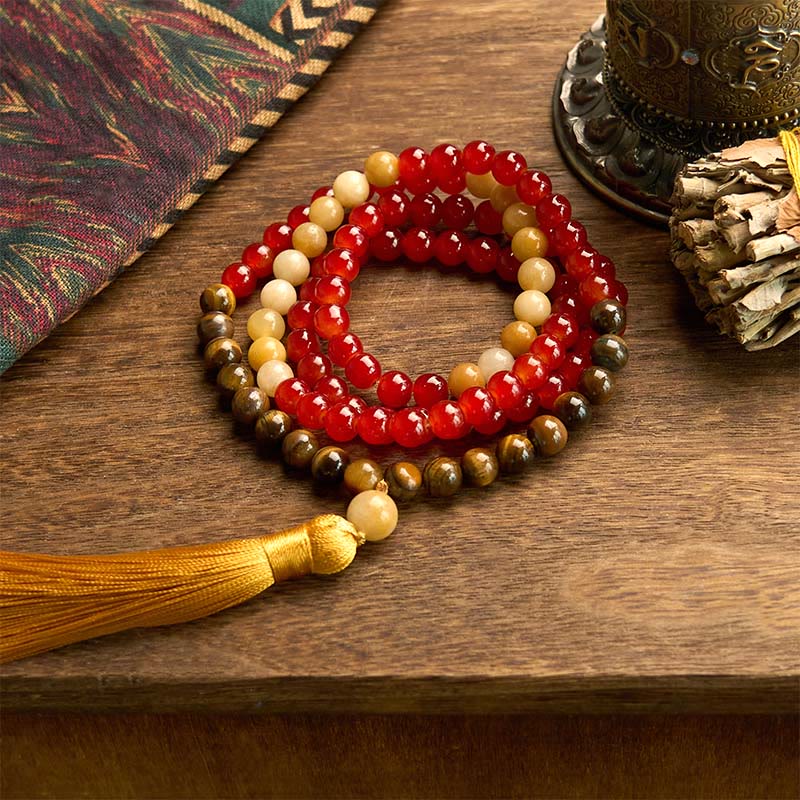 108 Perlen Roter Achat Tigerauge Calm Mala Armband