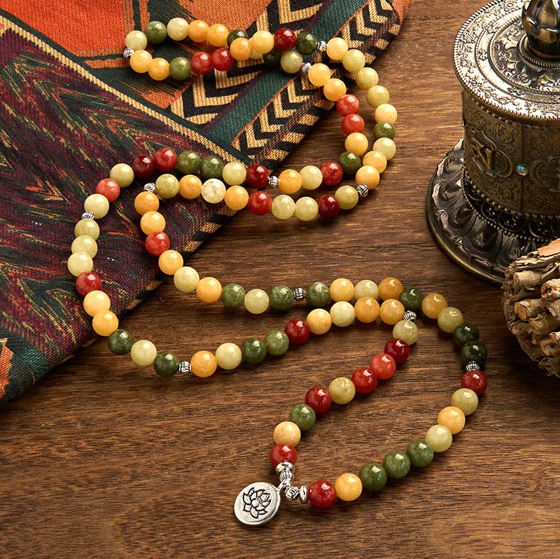 8mm Lotus Protection Bracelet with Topaz and Jasper Beads