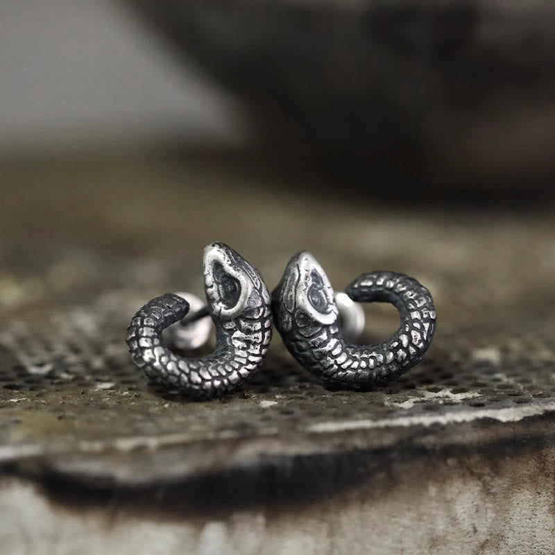 999 Sterling Silver Snake Texture Year Of The Snake Protection Earrings