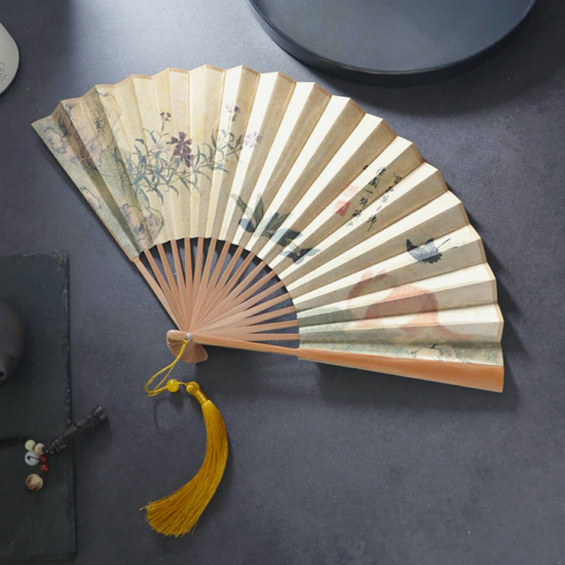 26,6 cm Schmetterling Katze Blume Chinesischer Faltfächer