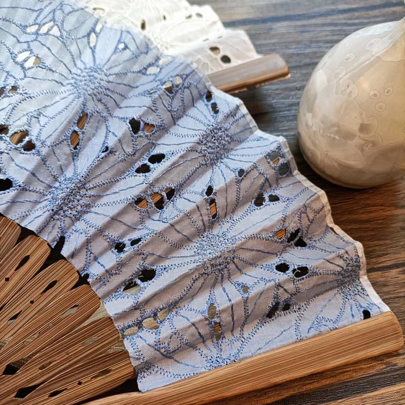 21cm Solid Color Hollow Flower Bamboo Hand Fan Cotton