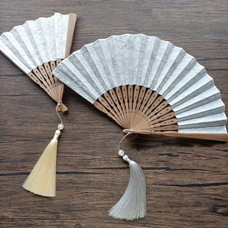 21cm Solid Color Hollow Flower Bamboo Hand Fan Cotton