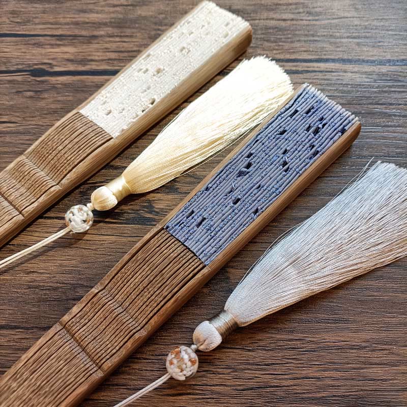 21cm Solid Color Hollow Flower Bamboo Hand Fan Cotton