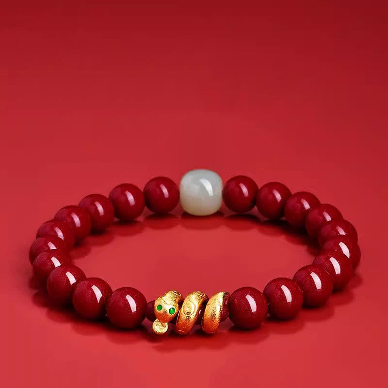 8 mm Zinnober-Hetian-Jade-Schlangenarmband für spirituellen Schutz