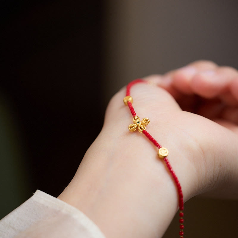 Vergoldetes PiXiu-Armband mit vierblättrigem Kleeblatt