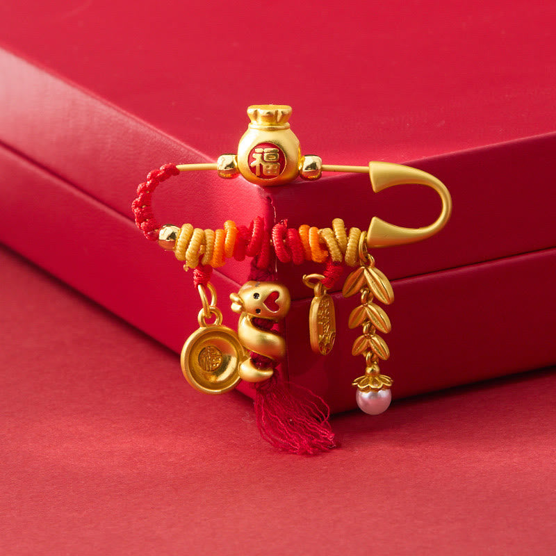 Kupfer Jahr der Schlange Fu Bowl Glücksbrosche