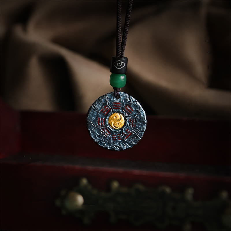 999 Sterling Silver 24k Gold Yin Yang Bagua Necklace Pendant