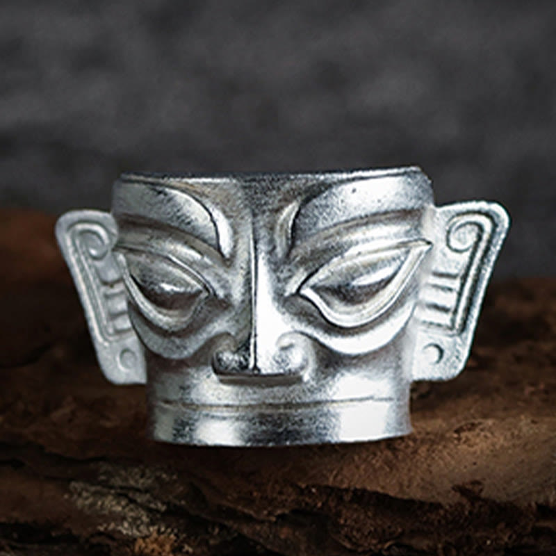 Sanxingdui-Maskenring aus 999er Sterlingsilber