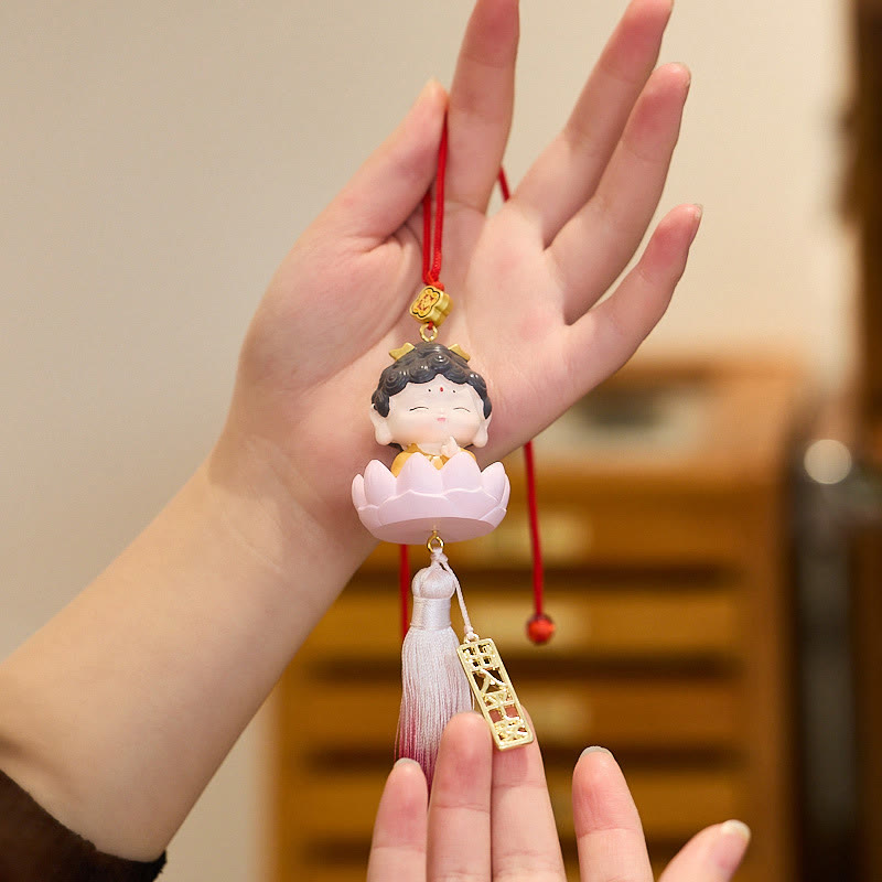 Lotus Avalokitesvara Buddha Fu Auto zum Aufhängen, 34 cm