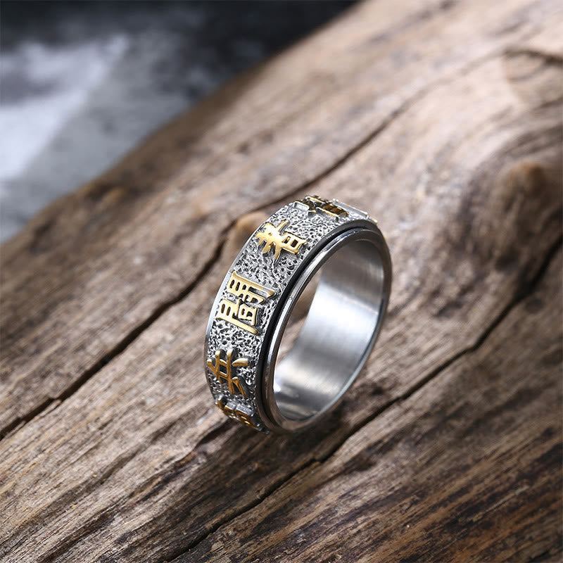 8mm Yin Yang Nine-Word Mantra Titanium Steel Spinner Ring