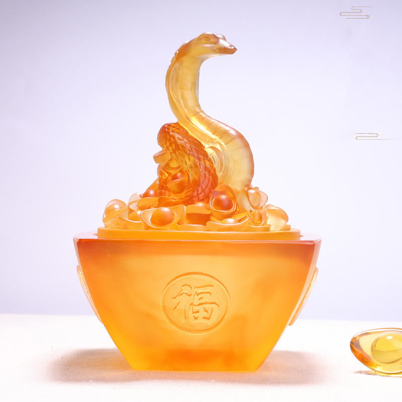 11,5 cm Liuli Snake Fu Charakter Feng Shui Art Decor