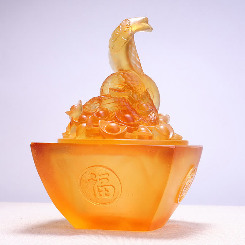 11,5 cm Liuli Snake Fu Charakter Feng Shui Art Decor