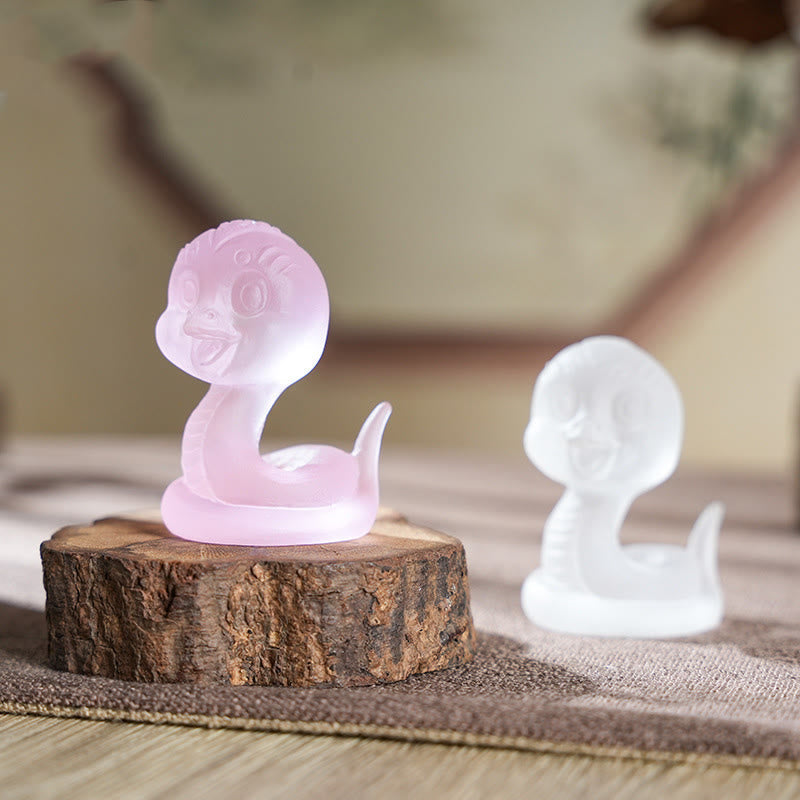 3.2" Pink Liuli Glass Snake Figurine for Spiritual Protection