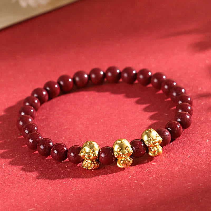 6mm Cinnabar Sterling Silver Year of the Snake Bracelet