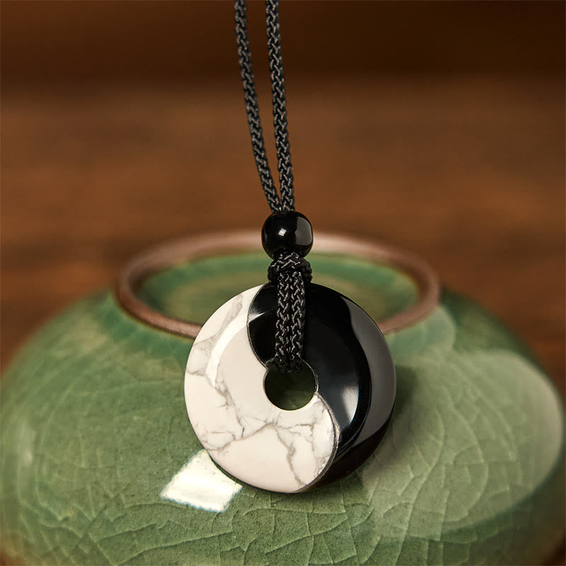 Black Obsidian White Turquoise Yin Yang Necklace | Strength & Peace