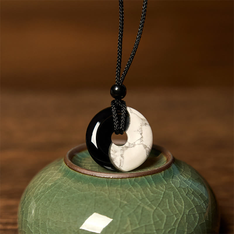 Black Obsidian White Turquoise Yin Yang Necklace | Strength & Peace