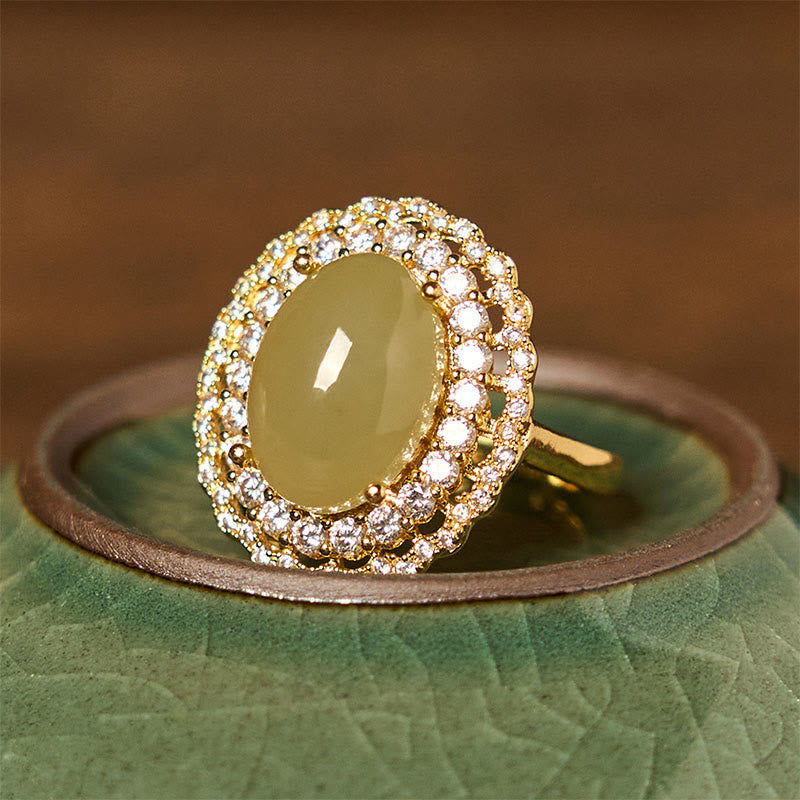 13x10mm Hetian Jade Abundance Ring in vergoldetem Kupfer