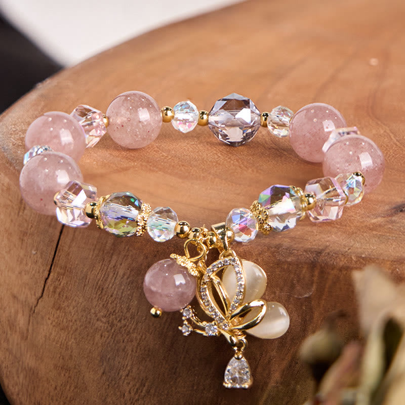 10mm Strawberry Quartz Butterfly Healing Bracelet for Women