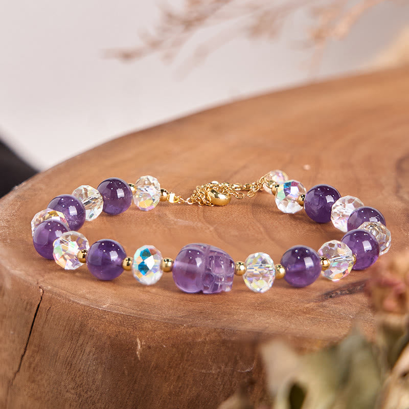 8 mm Amethyst-Pixiu-Armband für Gleichgewicht und Schutz
