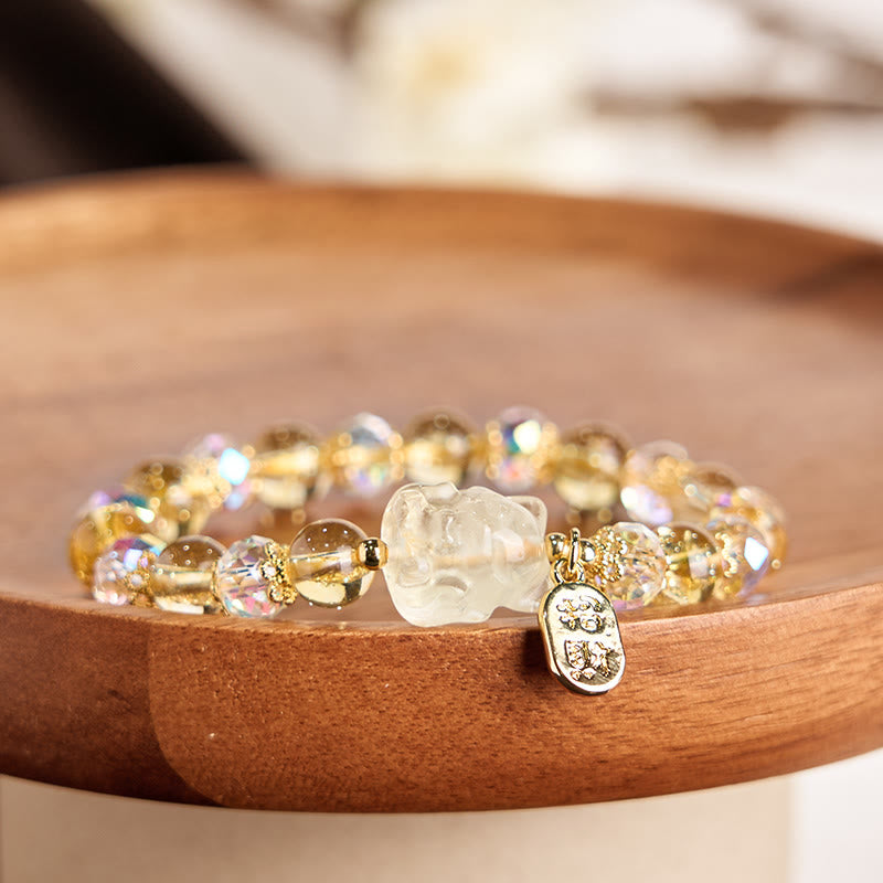8mm Citrine White Crystal Wealth Attracting Bracelet for Women