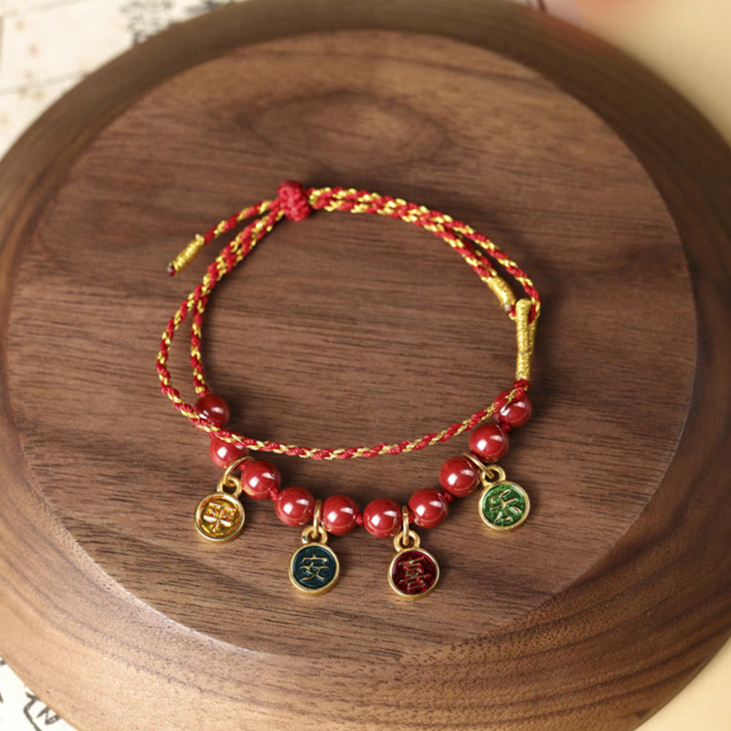 Cinnabar Peace and Joy Red String Adjustable Blessing Bracelet