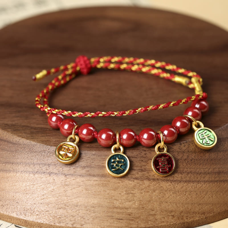 Cinnabar Peace and Joy Red String Adjustable Blessing Bracelet