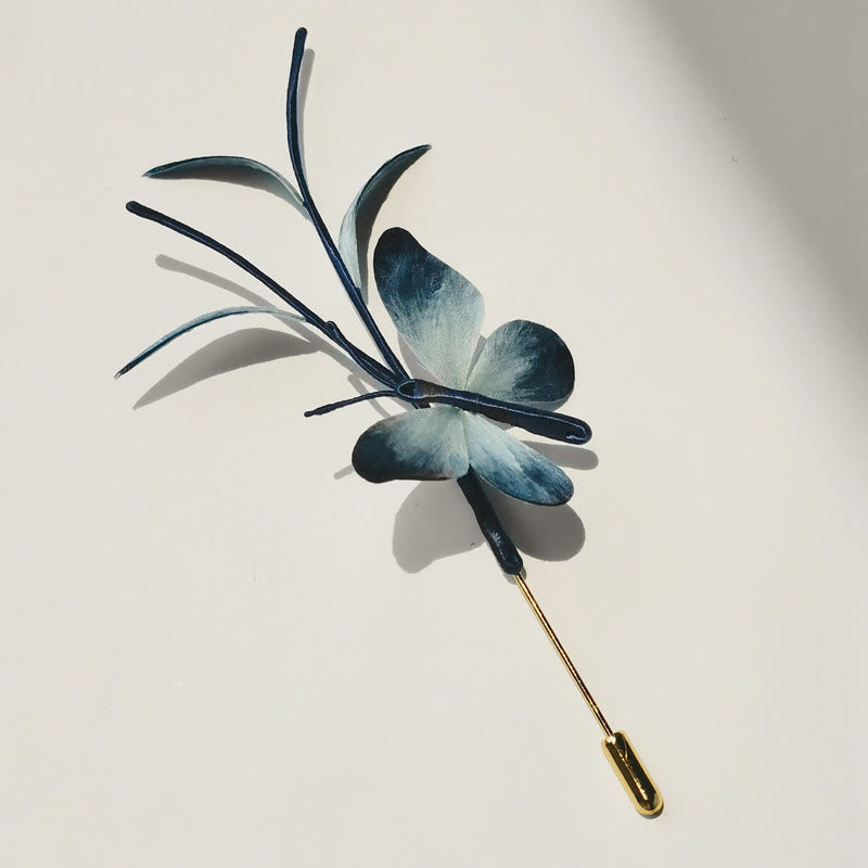 Handmade Mulberry Silk Velvet Flower Butterfly Brooch Hairpin