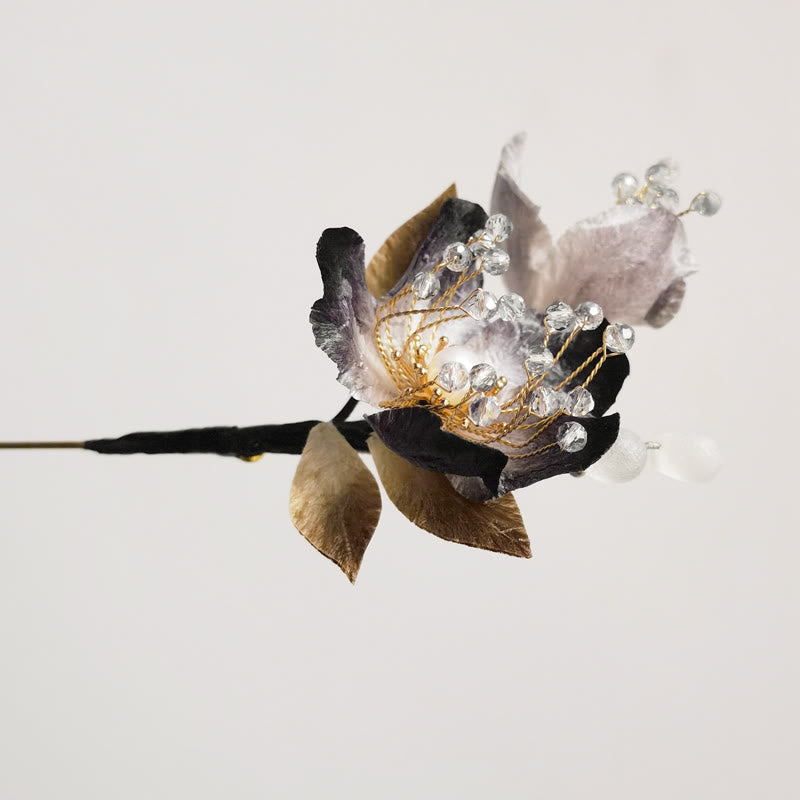 11–12 cm handgefertigte Blumenbrosche aus Maulbeerseide und Samt