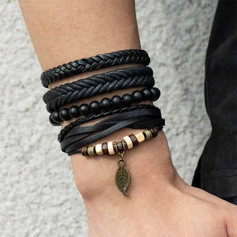 Leder-Harzperlen-Mutarmband-Set | Spiritueller Schutz