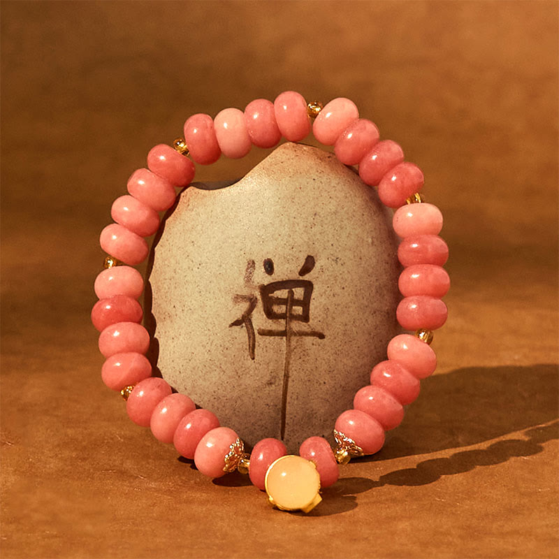 8mm Strawberry Quartz Cyan Jade Lucky Cat Healing Bracelet