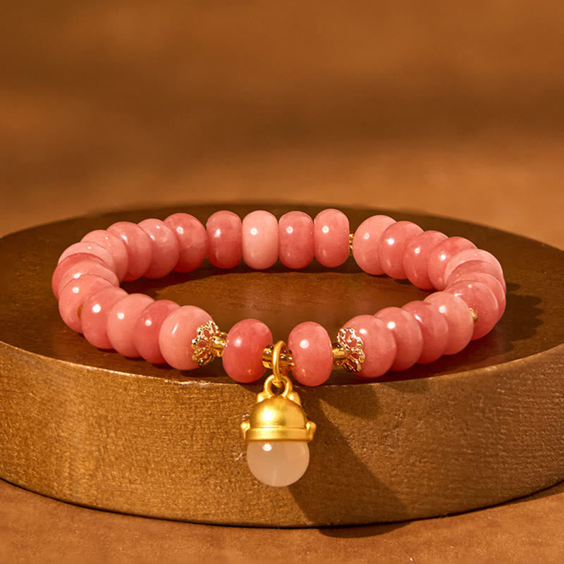 8mm Strawberry Quartz Cyan Jade Lucky Cat Healing Bracelet