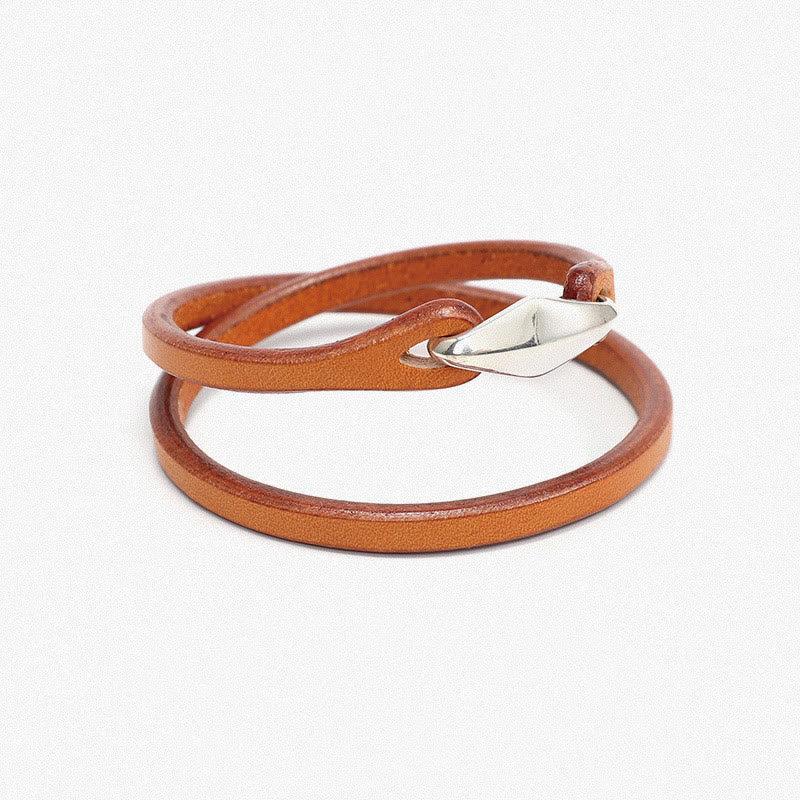 Unisex-Leder-Mehrfach-Schutzarmband mit Silber
